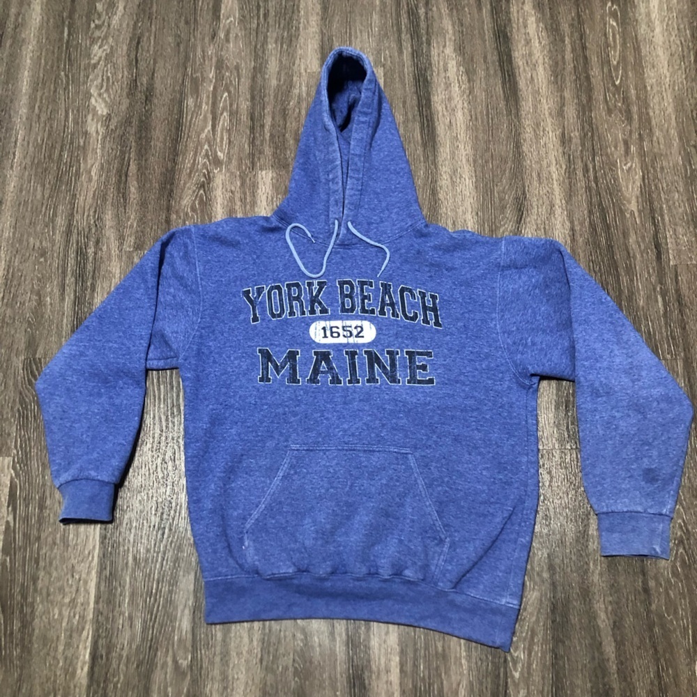 York Beach Maine 1652 Graphic Pullover Hoodie Sweatshirt Blue M Beach Souvenir